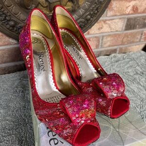 J Renee Chantel Red Sequin Pumps Size 8M